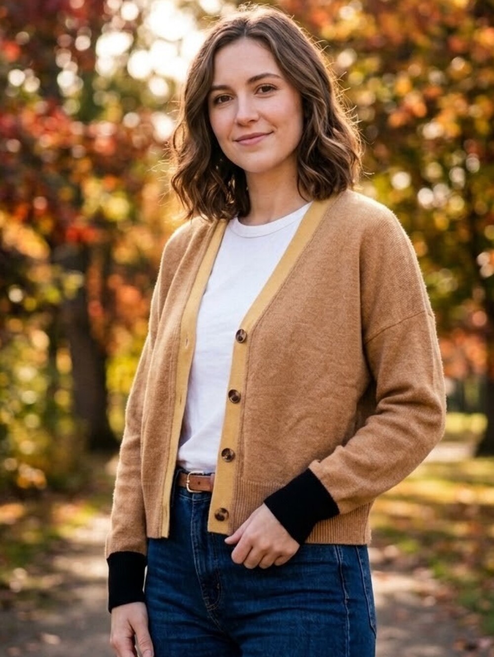 Ann Taylor Wool Blend Sweater Cardigan Womens Size Large Fall Cozy Neutral